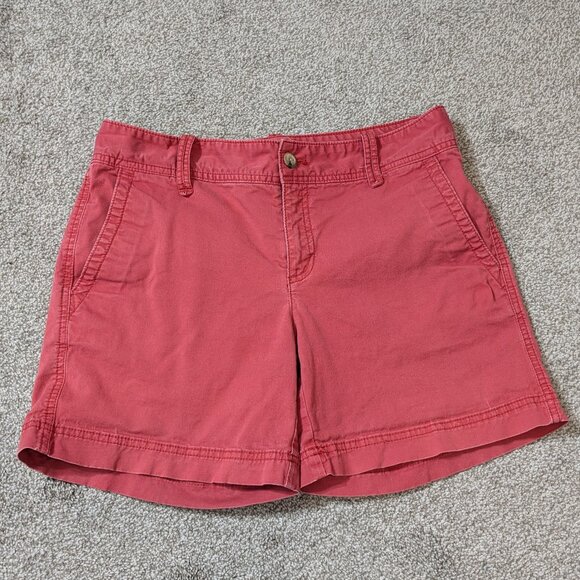 EDDIE BAUER Coral Red Stretch Cotton Twill Mid-Rise Chino Shorts; Size 6 - Picture 1 of 4